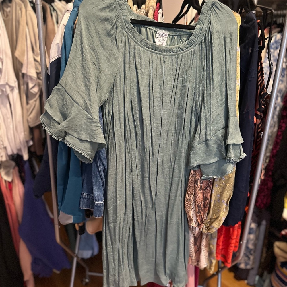 NAIF Blue Flutter Sleeve Mini Dress